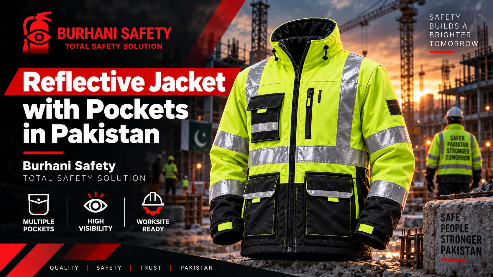 burhani safety reflective jacket with pockets pakistan