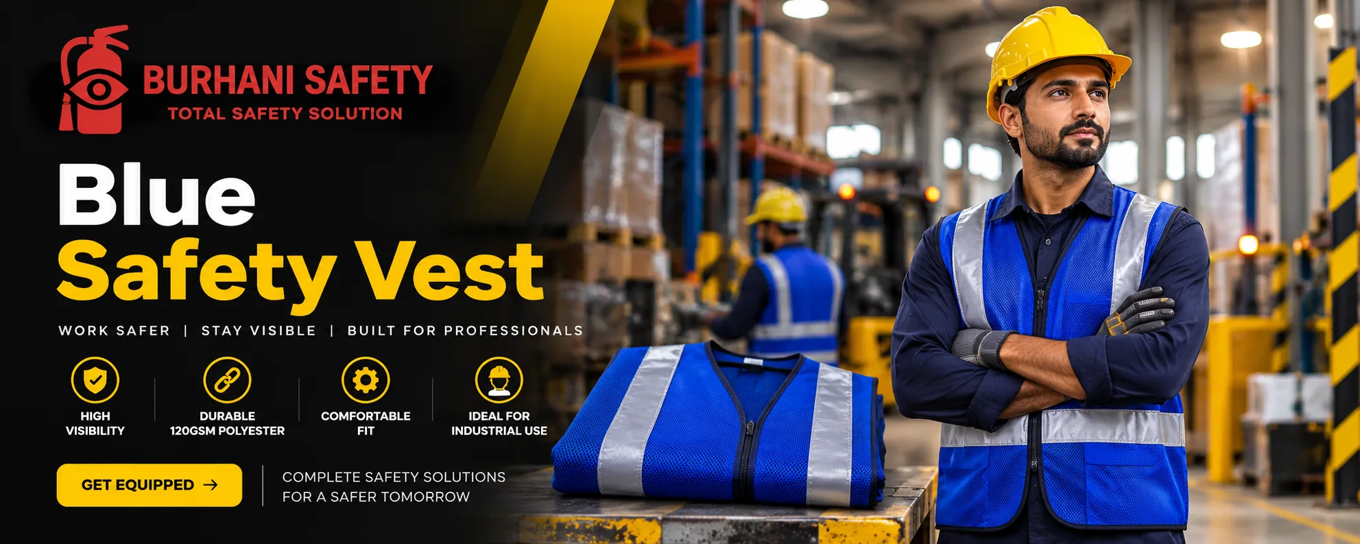 Blue safety vest 120GSM reflective polyester in Karachi